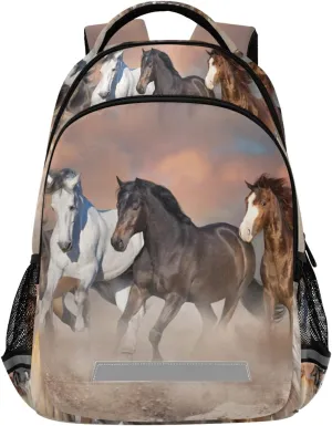 ALAZA Horse Herd Run Gallop Desert Dust Backpacks for Girls Boys Kids School Book Bags 3rd 4th 5th Grade Laptop Casual Daypack Travel Shoulder Bag with Chest Strap