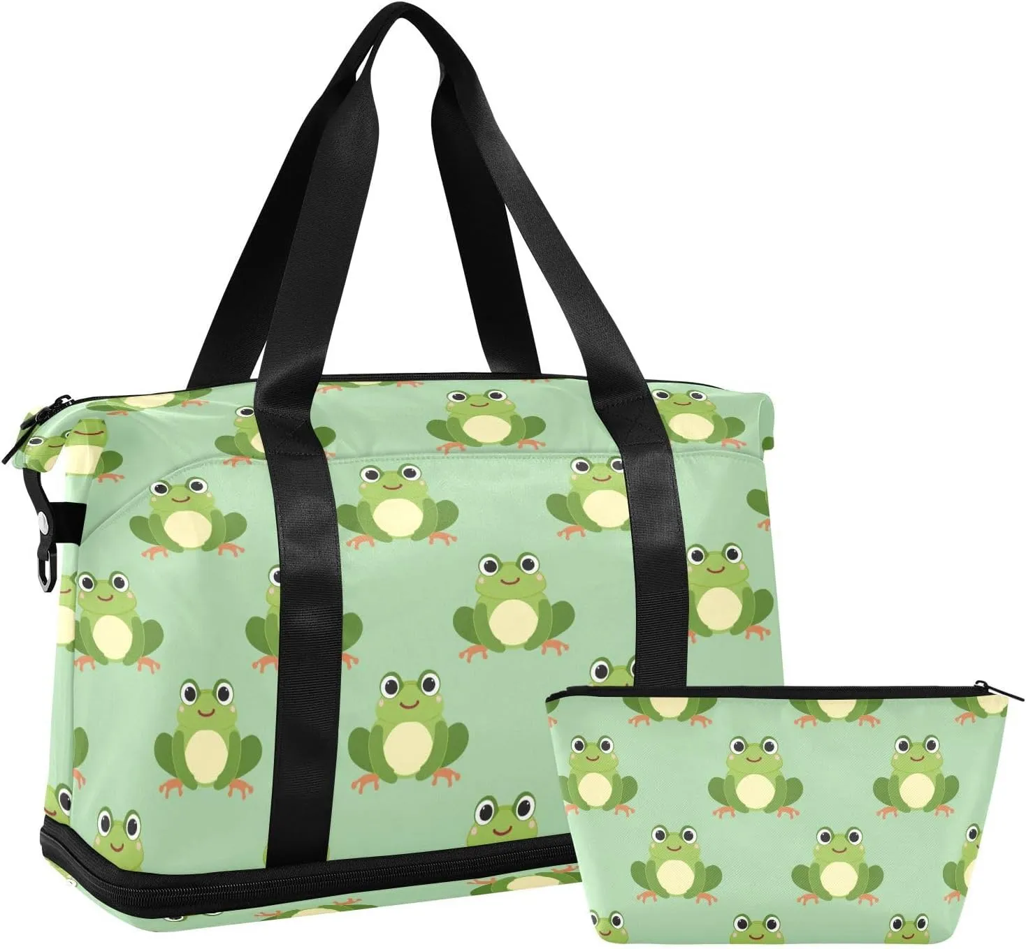 ALAZA Lovely Green Frog Travel Duffel Bag for Women Men Sports Gym Bag with Shoe Compartment Tote Weekender Overnight Bag with Wet Pocket for Travel, Gym,Yoga,Swimming