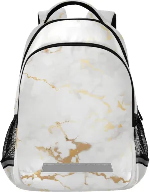 ALAZA Marble White Golden Backpack Girls Kids Backpacks Boys School Bookbag 3rd 4th 5th Grade Casual Daypack Laptop Shoulder Bag