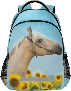 ALAZA Palomino Horse Sunflowers at Sunset Backpacks for Girls Boys Kids School Book Bags 3rd 4th 5th Grade Laptop Casual Daypack Travel Shoulder Bag with Chest Strap