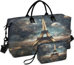 ALAZA Paris Eiffel Tower and Moon Travel Duffel Bag Gym Bag Sports Tote Bag Weekender Overnight Travel Bag for Women Men Business Trip Workout