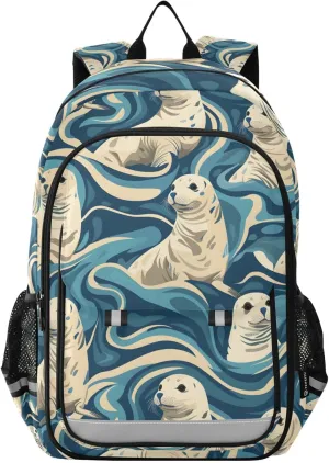 ALAZA Sea Lion Blue Ocean Laptop Backpack Purse for Women Men School Bag 17 Inch Bookbag Student Boys Girls Travel Casual Daypack