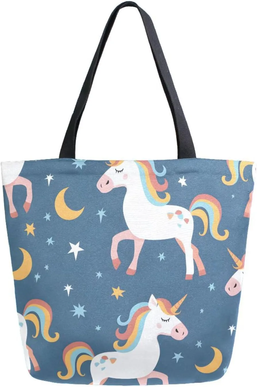 ALAZA Seamless Unicorn Pattern for Textile Canvas Tote Bag for Women Travel Work Shopping Grocery Top Handle Purses Large Totes Reusable Handbags Cotton Shoulder Bags