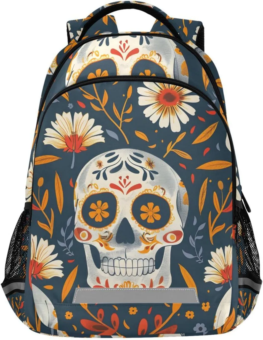 ALAZA Skeletons Gothic Skull Flowers Backpack Girls Kids Backpacks Boys School Bookbag 3rd 4th 5th Grade Casual Daypack Laptop Shoulder Bag with Chest Strap