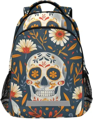 ALAZA Skeletons Gothic Skull Flowers Backpack Girls Kids Backpacks Boys School Bookbag 3rd 4th 5th Grade Casual Daypack Laptop Shoulder Bag with Chest Strap