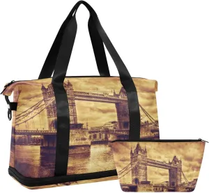 ALAZA Tower Bridge in London Uk Travel Duffel Bag for Women Men Sports Gym Bag with Shoe Compartment Tote Weekender Overnight Bag with Wet Pocket for Travel, Gym,Yoga,Swimming