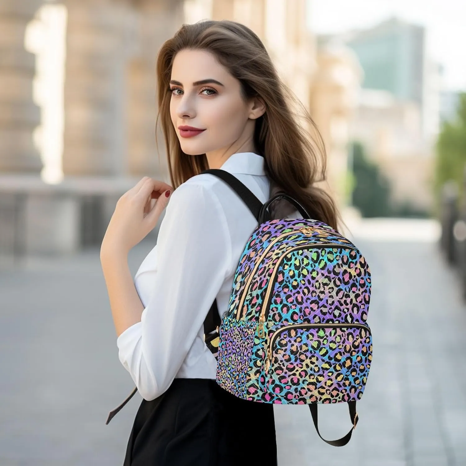 ALAZA Women Mini Backpack Purse Bag Lightweight Casual Daily Travel Backpack Leopard Print Puple Blue Cheetah Back Pack Fashion Multipurpose Shoulder Bag,M