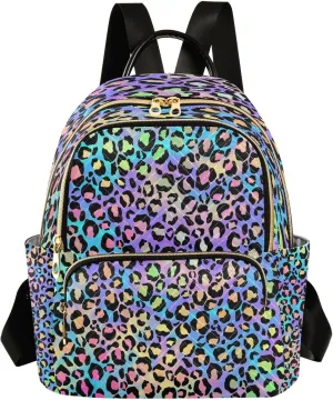 ALAZA Women Mini Backpack Purse Bag Lightweight Casual Daily Travel Backpack Leopard Print Puple Blue Cheetah Back Pack Fashion Multipurpose Shoulder Bag,M