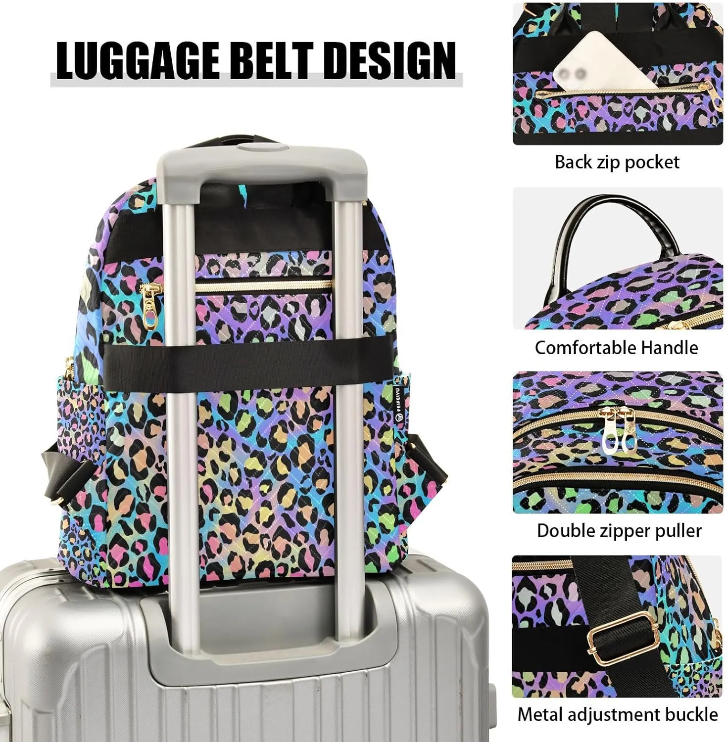 ALAZA Women Mini Backpack Purse Bag Lightweight Casual Daily Travel Backpack Leopard Print Puple Blue Cheetah Back Pack Fashion Multipurpose Shoulder Bag,M