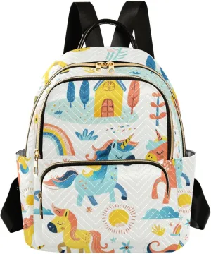 ALAZA Women Mini Backpack Purse Bag Lightweight Casual Daily Travel Backpack Scandinavia Childish Unicorn Horses Floral Back Pack Fashion Multipurpose Shoulder Bag,M