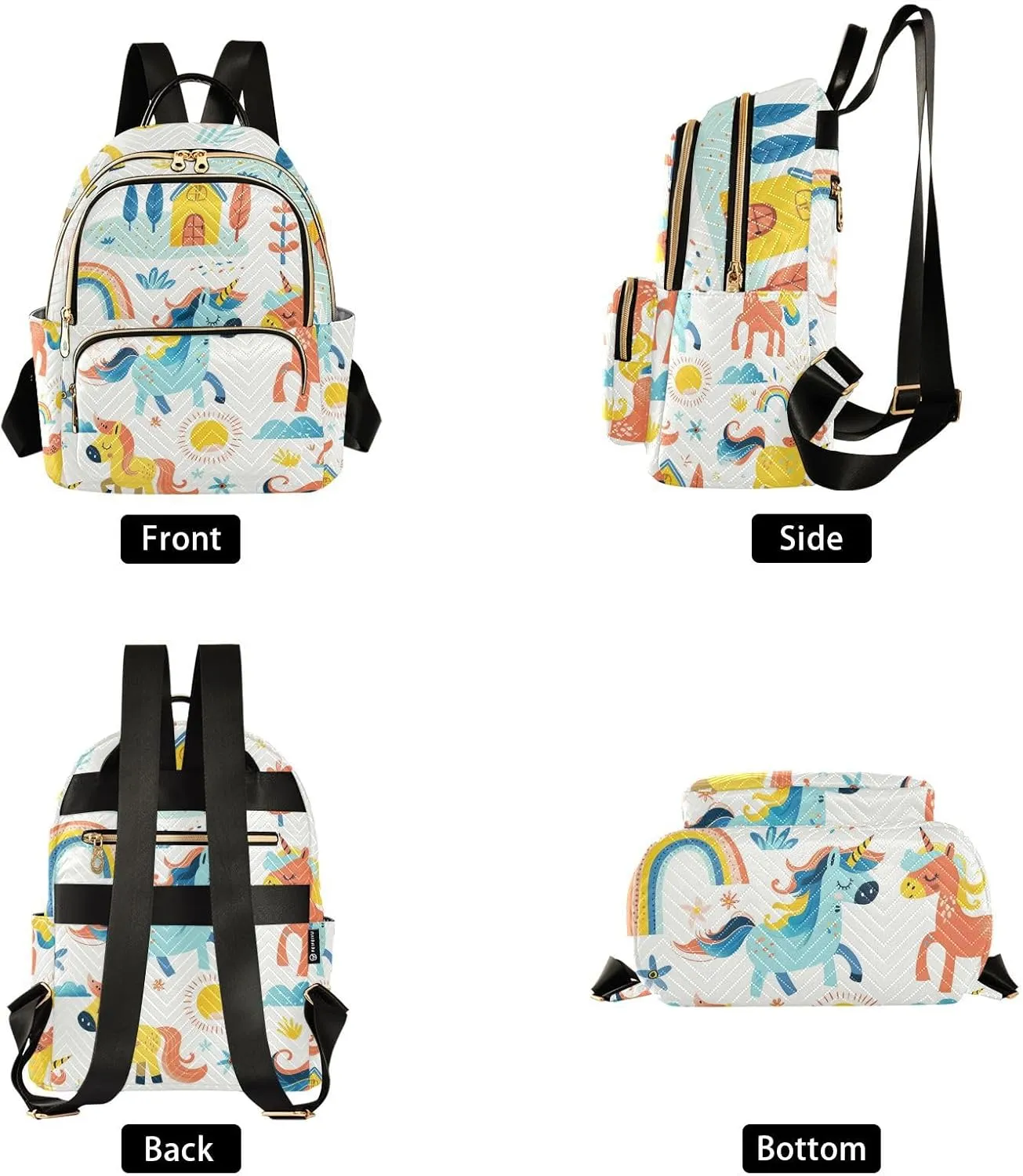 ALAZA Women Mini Backpack Purse Bag Lightweight Casual Daily Travel Backpack Scandinavia Childish Unicorn Horses Floral Back Pack Fashion Multipurpose Shoulder Bag,M