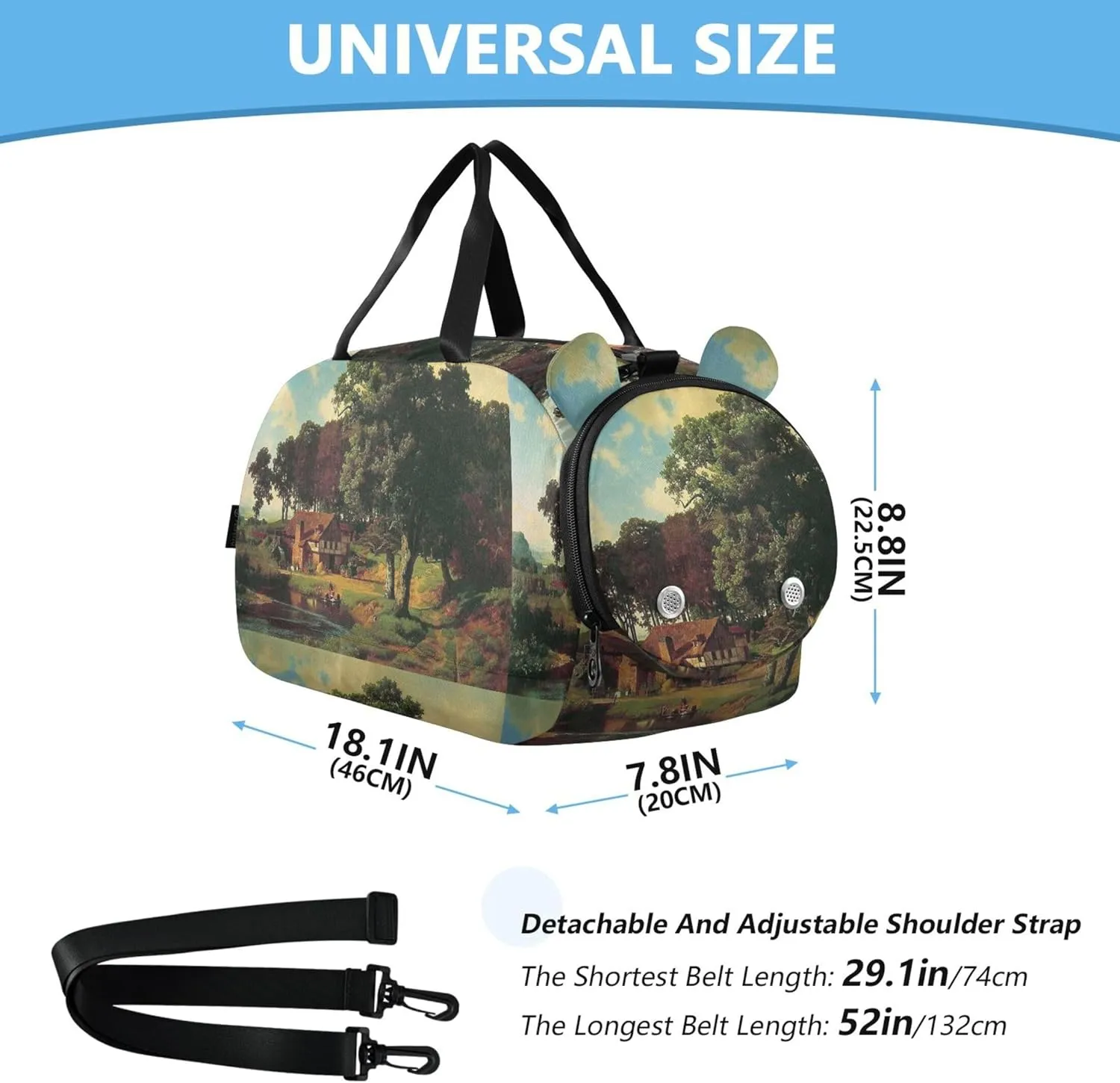 Albert Bierstadt Rustic Mill Painting Girls Duffle Bags for Travel Weekend Duffel Overnight Luggage Kids Sports Boys Carry on Duffel