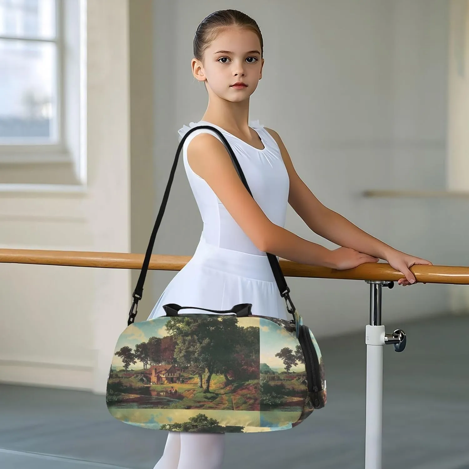 Albert Bierstadt Rustic Mill Painting Girls Duffle Bags for Travel Weekend Duffel Overnight Luggage Kids Sports Boys Carry on Duffel