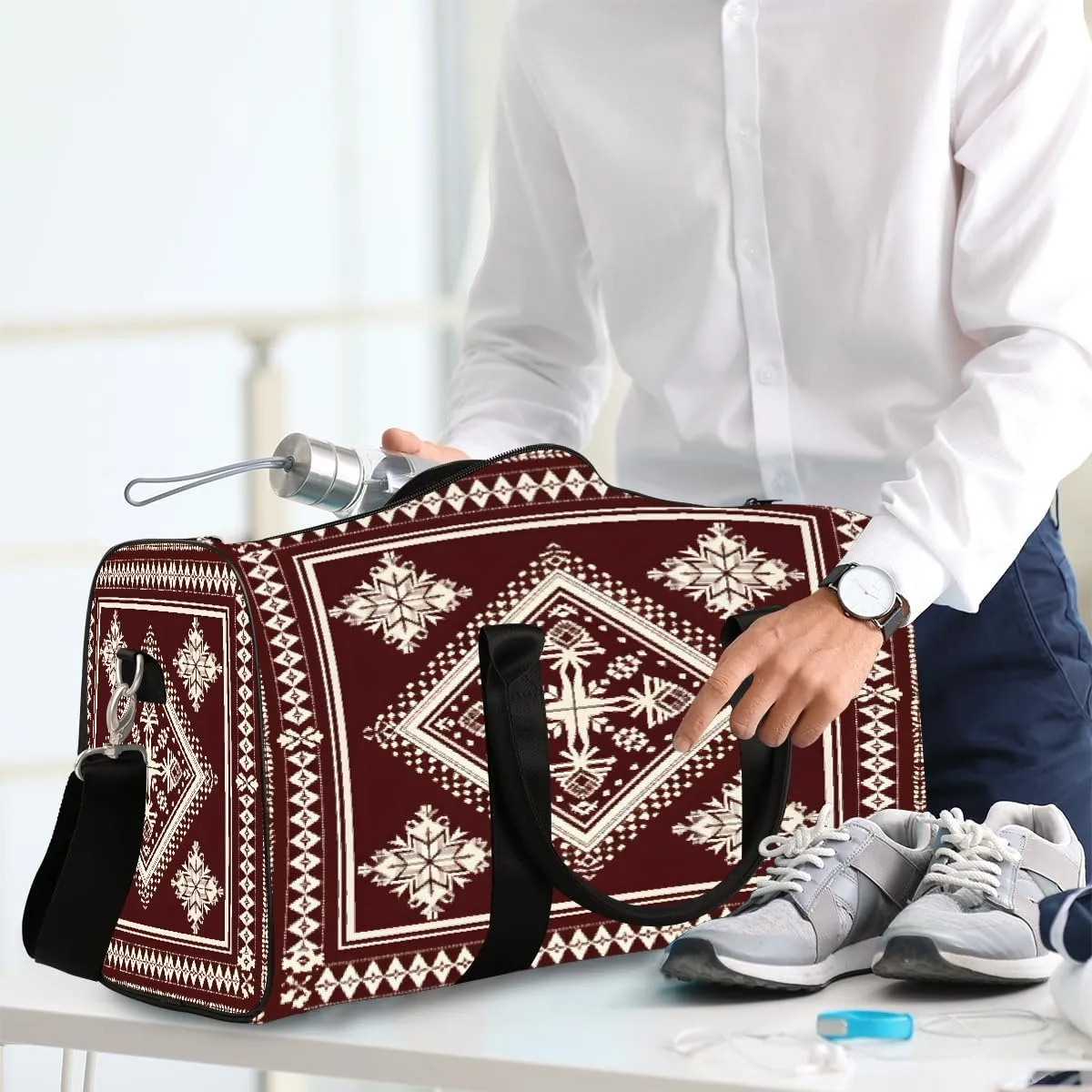 Alkez Square Art Travel Duffel Bag for Women Men Small Sport Gym Bag Waterproof Weekender Overnight Lightweight Carry on Foldable Gym Bag for Training Swim Yoga Traveling Handbag
