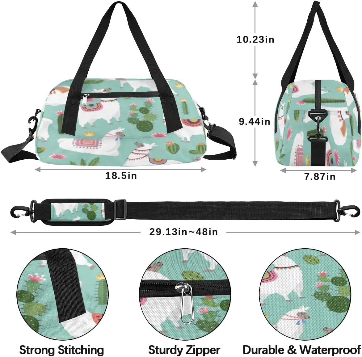 Alpaca Cactus Flower Gym Bag, Duffle Bag, Weekender Bag, Duffel Bag, Overnight Bag, Travel Duffel Bag, Dance Bag, Tote Bag, Beach Bag, Pool Bag, Gym Duffle Bag, Carry on Bag
