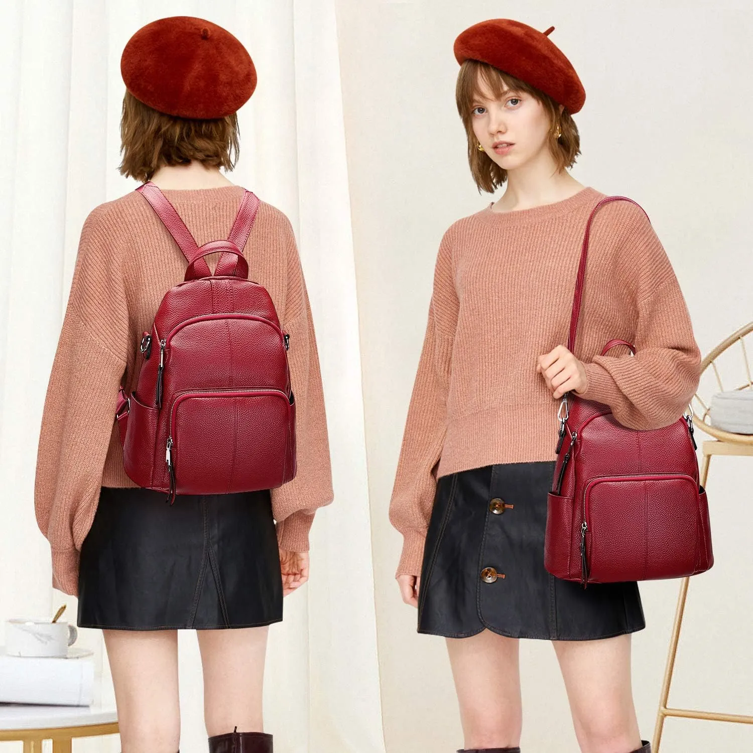ALTOSY Soft Leather Backpack Purse For Women Backpacks Versatile Shoulder Bag