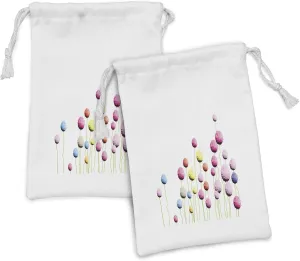 Ambesonne Floral Fabric Pouch Set of 2, Globe Amaranth Flowers Pattern Nature Beauty Blooms Petals Botany Eco Print, Small Drawstring Bag for Toiletries Masks and Favors, 9" x 6", Multicolor