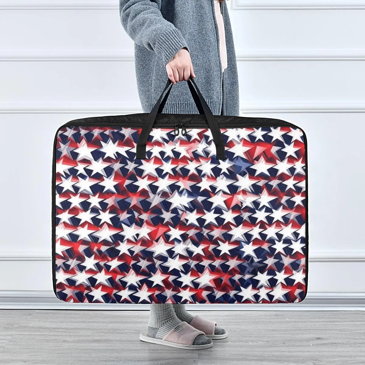 America Flag Stars Storage Bags Bedding Storage Containers with Handles Space Saving Packing Totes for Moving Supplies Storage
