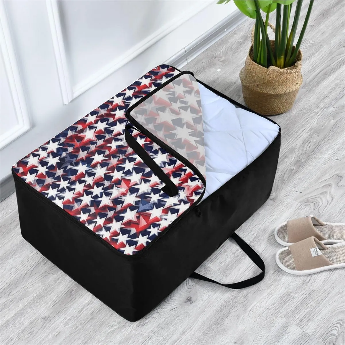 America Flag Stars Storage Bags Bedding Storage Containers with Handles Space Saving Packing Totes for Moving Supplies Storage