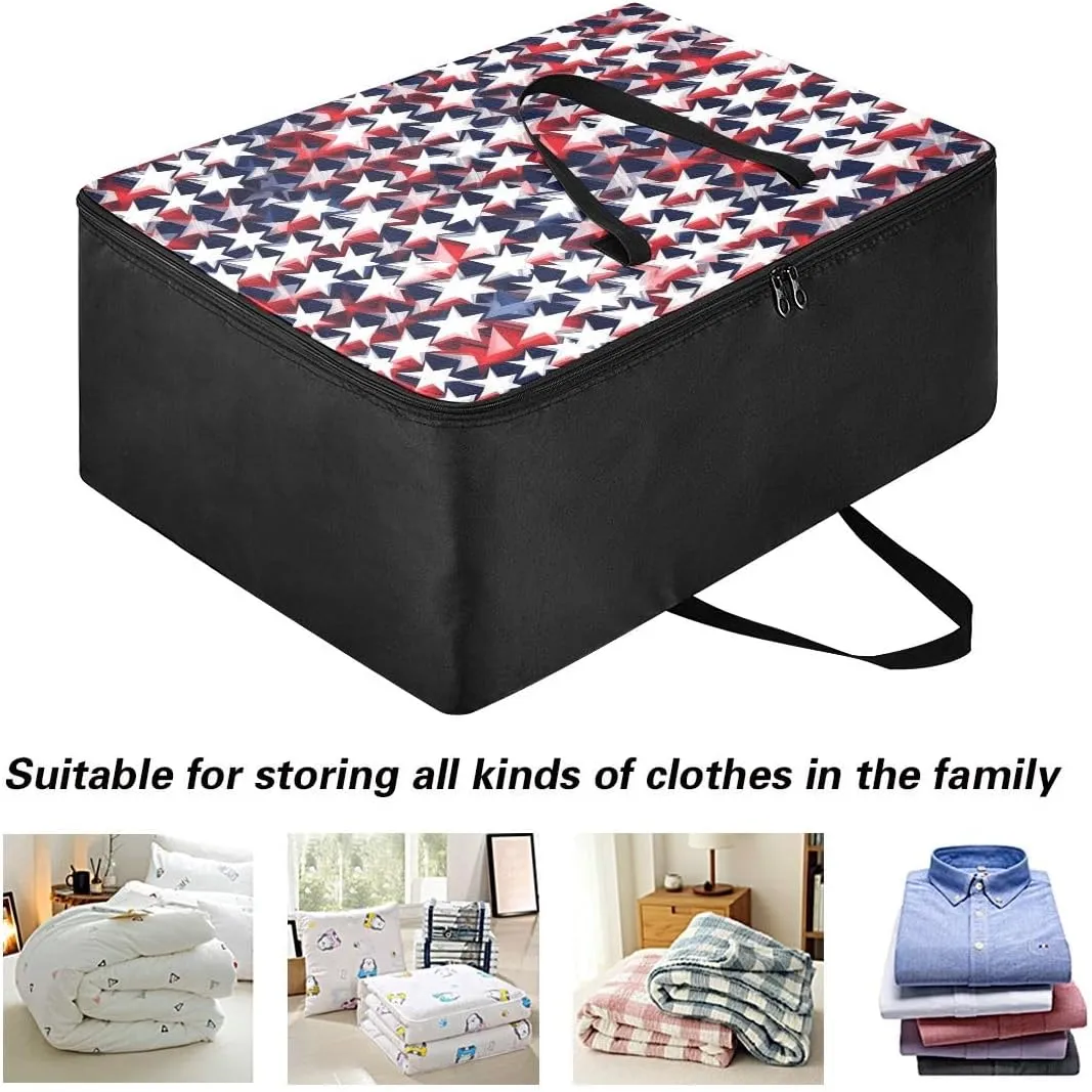 America Flag Stars Storage Bags Bedding Storage Containers with Handles Space Saving Packing Totes for Moving Supplies Storage