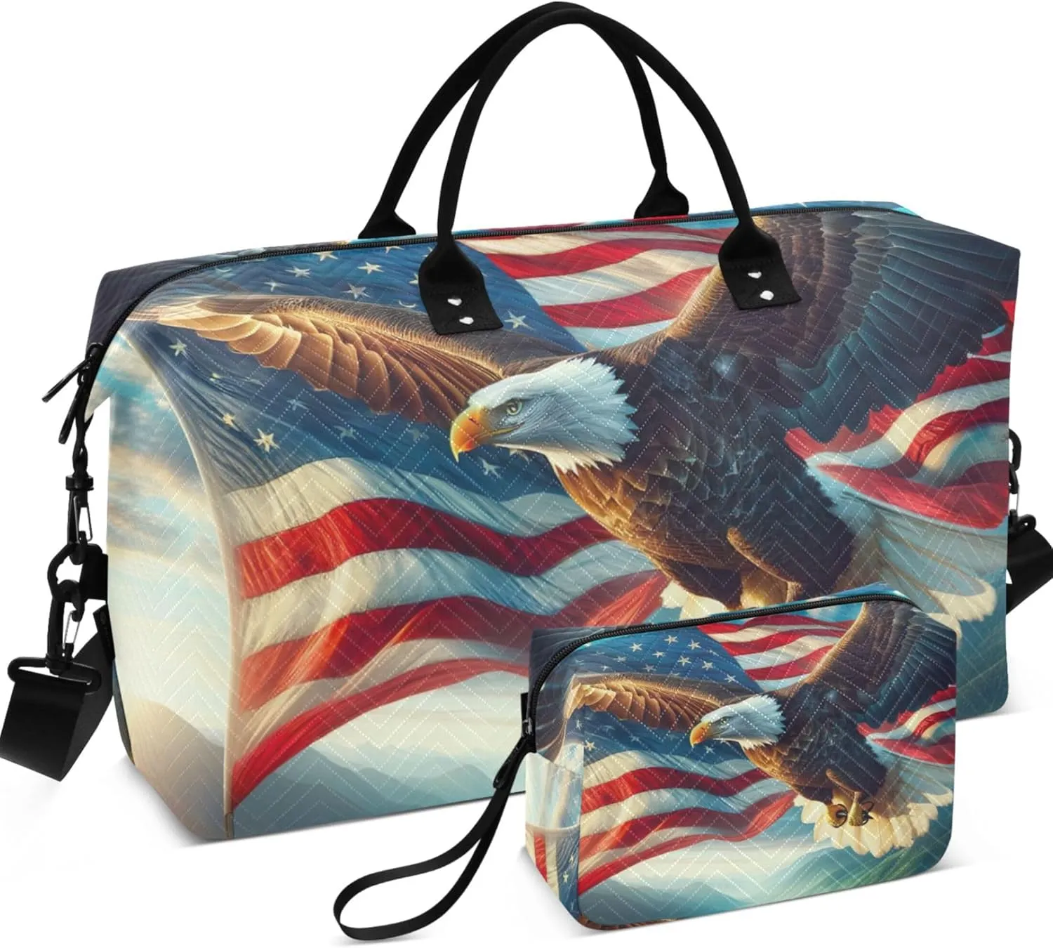 American Flag Eagle Duffel Bag for Travel Cosmetic Bags Set of 2, Animal Gym Duffle Bag Carry on Duffel Bag