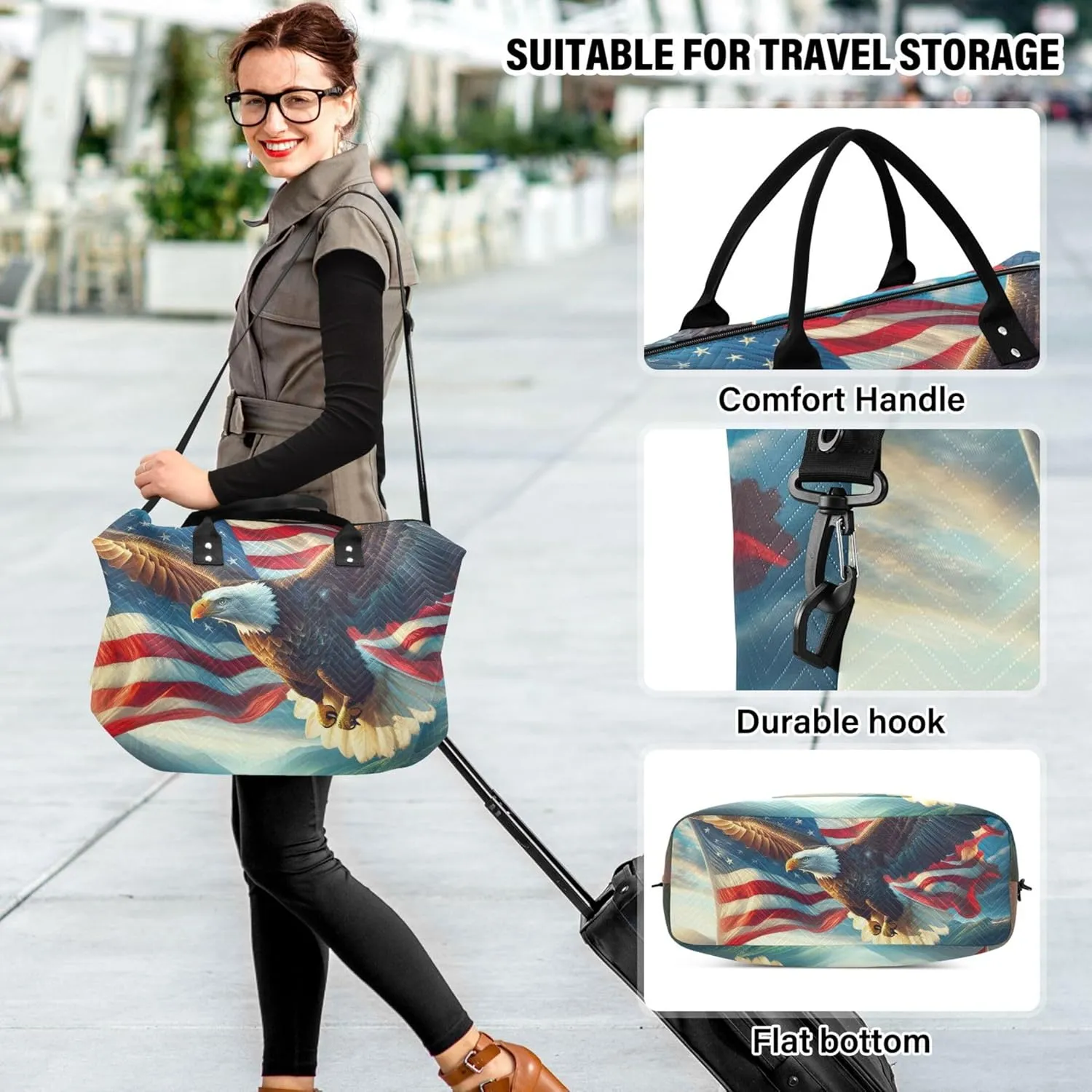 American Flag Eagle Duffel Bag for Travel Cosmetic Bags Set of 2, Animal Gym Duffle Bag Carry on Duffel Bag