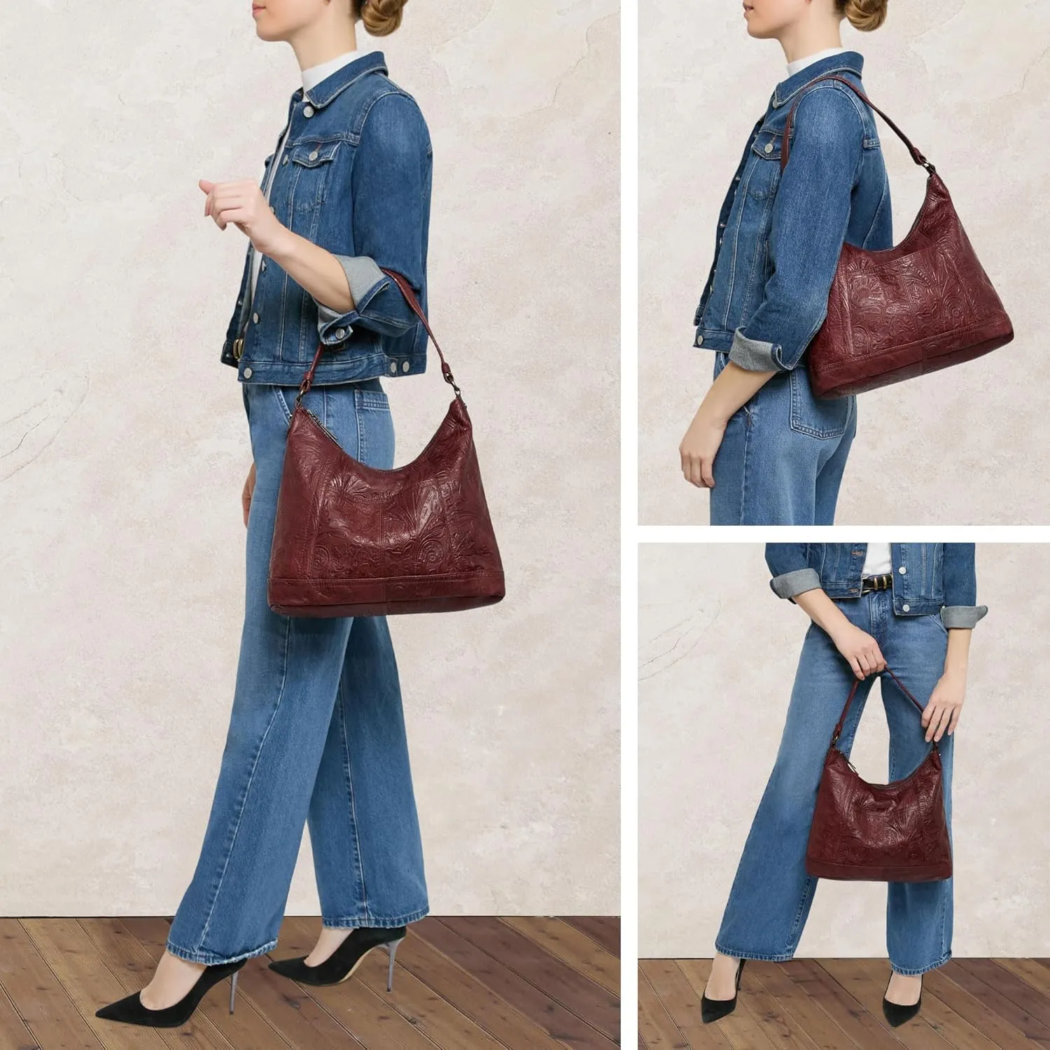 American Leather Hudson Hobo Shoulder Bag, Soft Leather Purse, Handbag With Zippered Compartments & Slip Pockets for Women