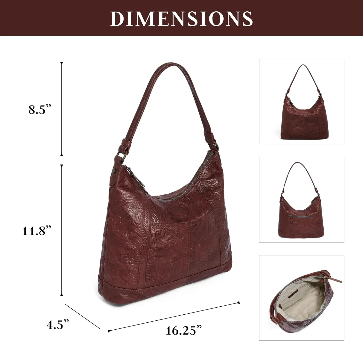 American Leather Hudson Hobo Shoulder Bag, Soft Leather Purse, Handbag With Zippered Compartments & Slip Pockets for Women