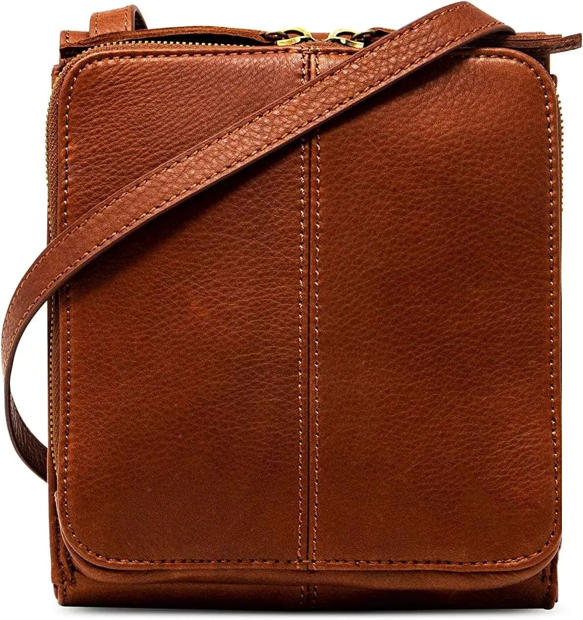American Leather Kansas Crossbody HandBag, 100% Genuine Leather Purse, Multi-Pocket Sling Bag & Adjustable Straps for Women