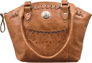 American West Women's Handbag Genuine Leather Tote Hand Tooled Stylish Every Day Purse (Las Cruces -Golden)