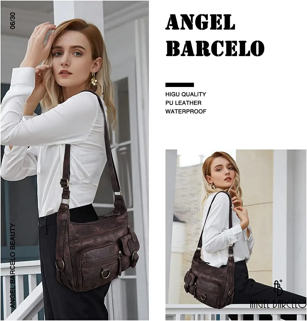 Angel Barcelo Cross body Shoulder Bag Women Soft PU Leather Purses and Handbags