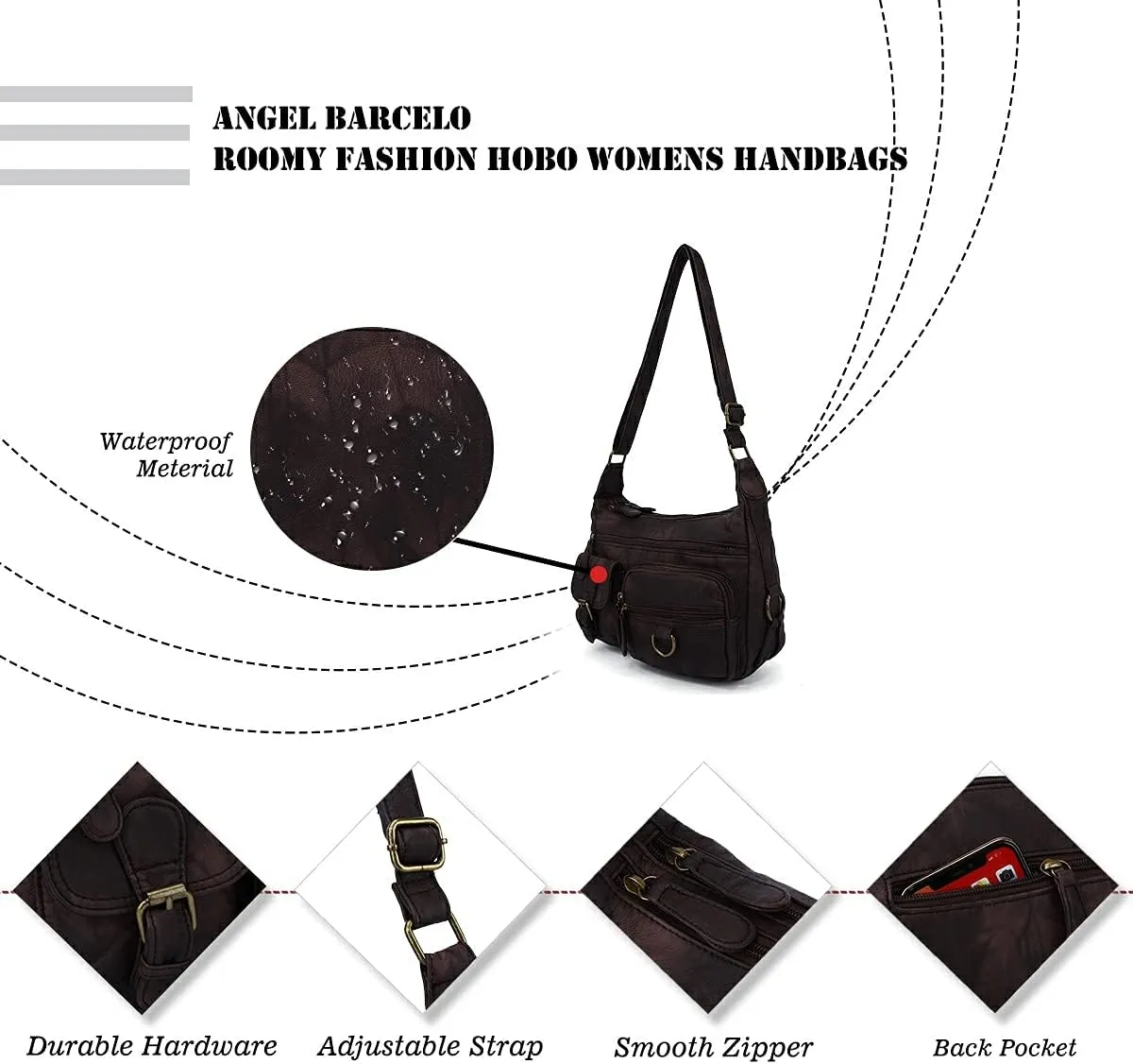 Angel Barcelo Cross body Shoulder Bag Women Soft PU Leather Purses and Handbags
