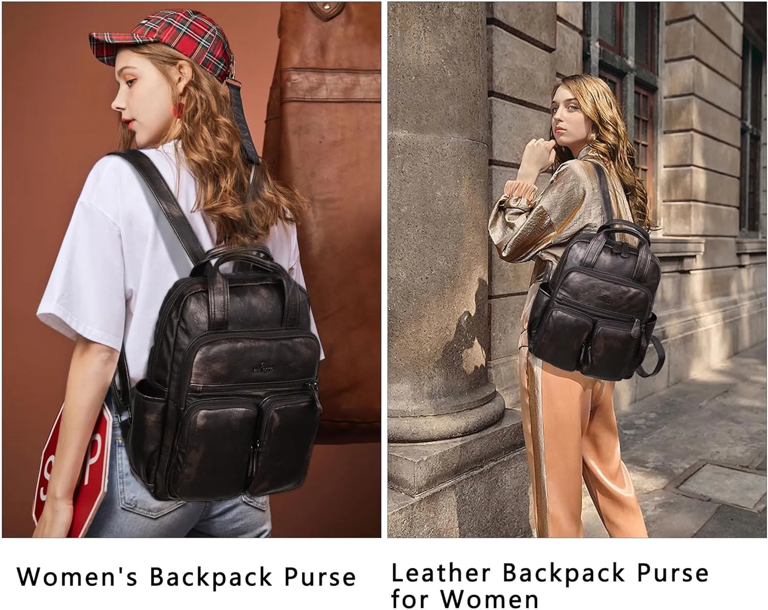 Angel Kiss Backpack Purse for Women Soft Washed Leather Multi Pocket Casual Travel Backpacks…