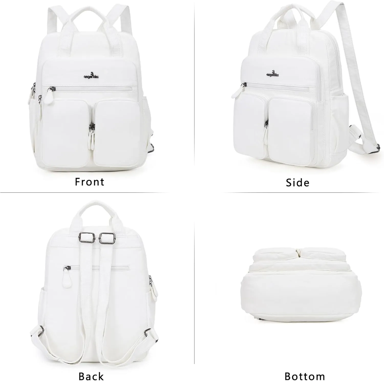 Angel Kiss Backpack Purse for Women Soft Washed Leather Multi Pocket Casual Travel Backpacks…