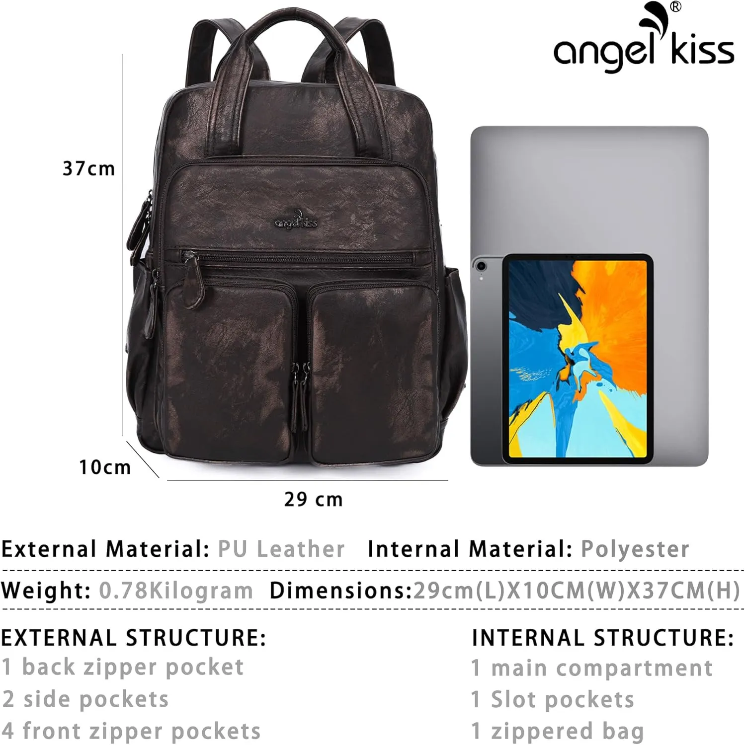 Angel Kiss Backpack Purse for Women Soft Washed Leather Multi Pocket Casual Travel Backpacks…