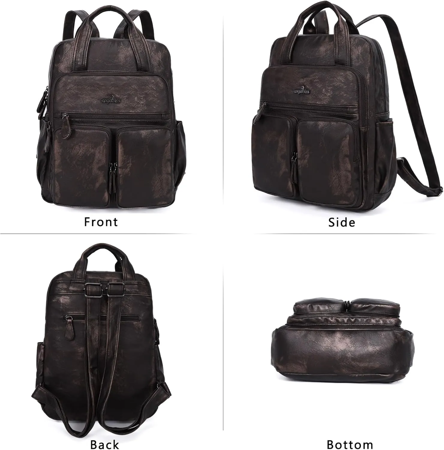 Angel Kiss Backpack Purse for Women Soft Washed Leather Multi Pocket Casual Travel Backpacks…