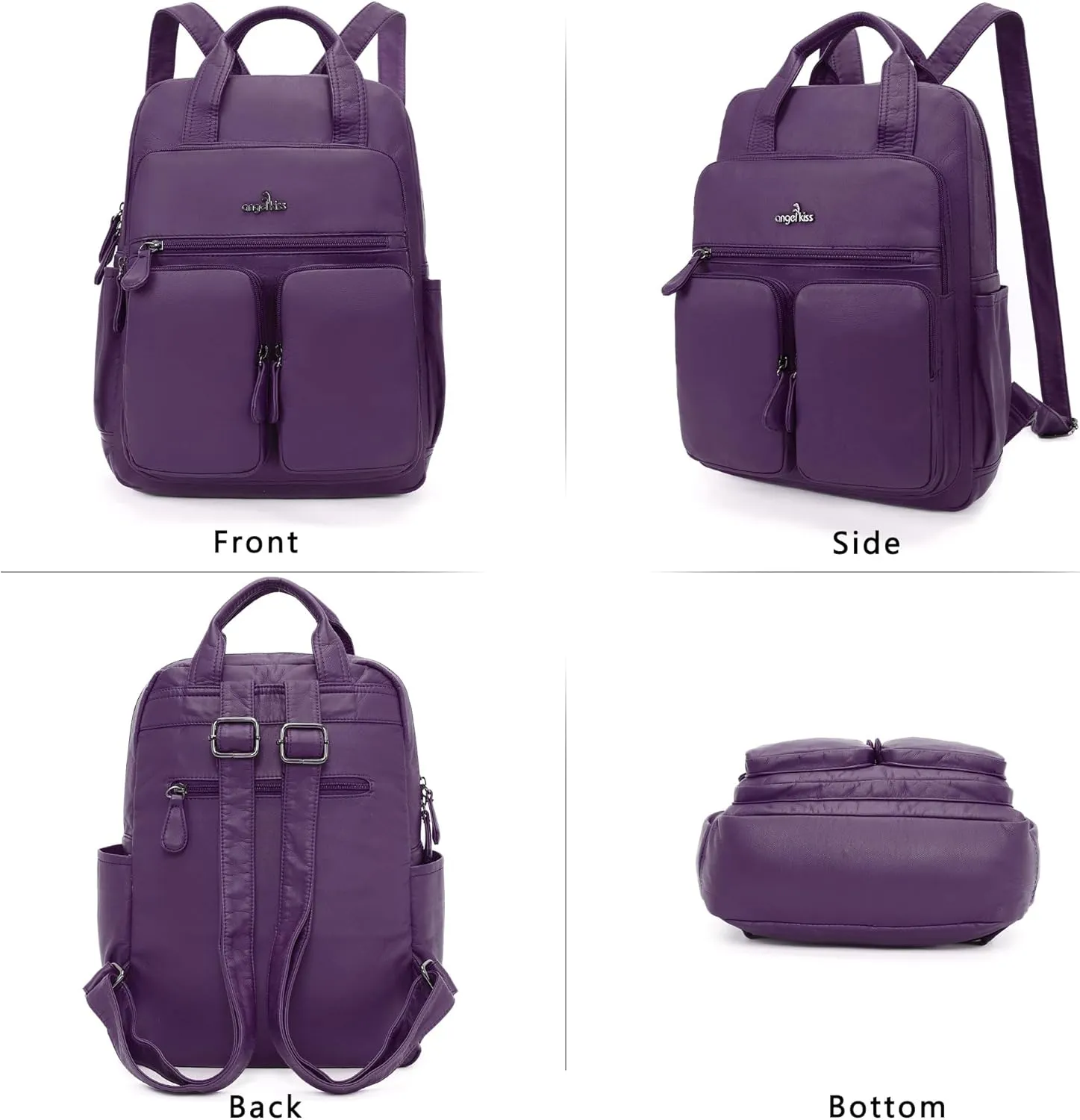 Angel Kiss Backpack Purse for Women Soft Washed Leather Multi Pocket Casual Travel Backpacks…