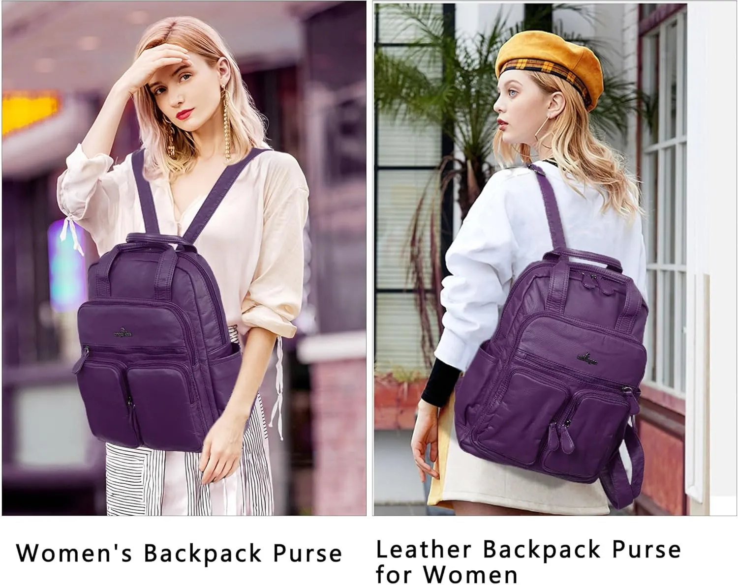 Angel Kiss Backpack Purse for Women Soft Washed Leather Multi Pocket Casual Travel Backpacks…