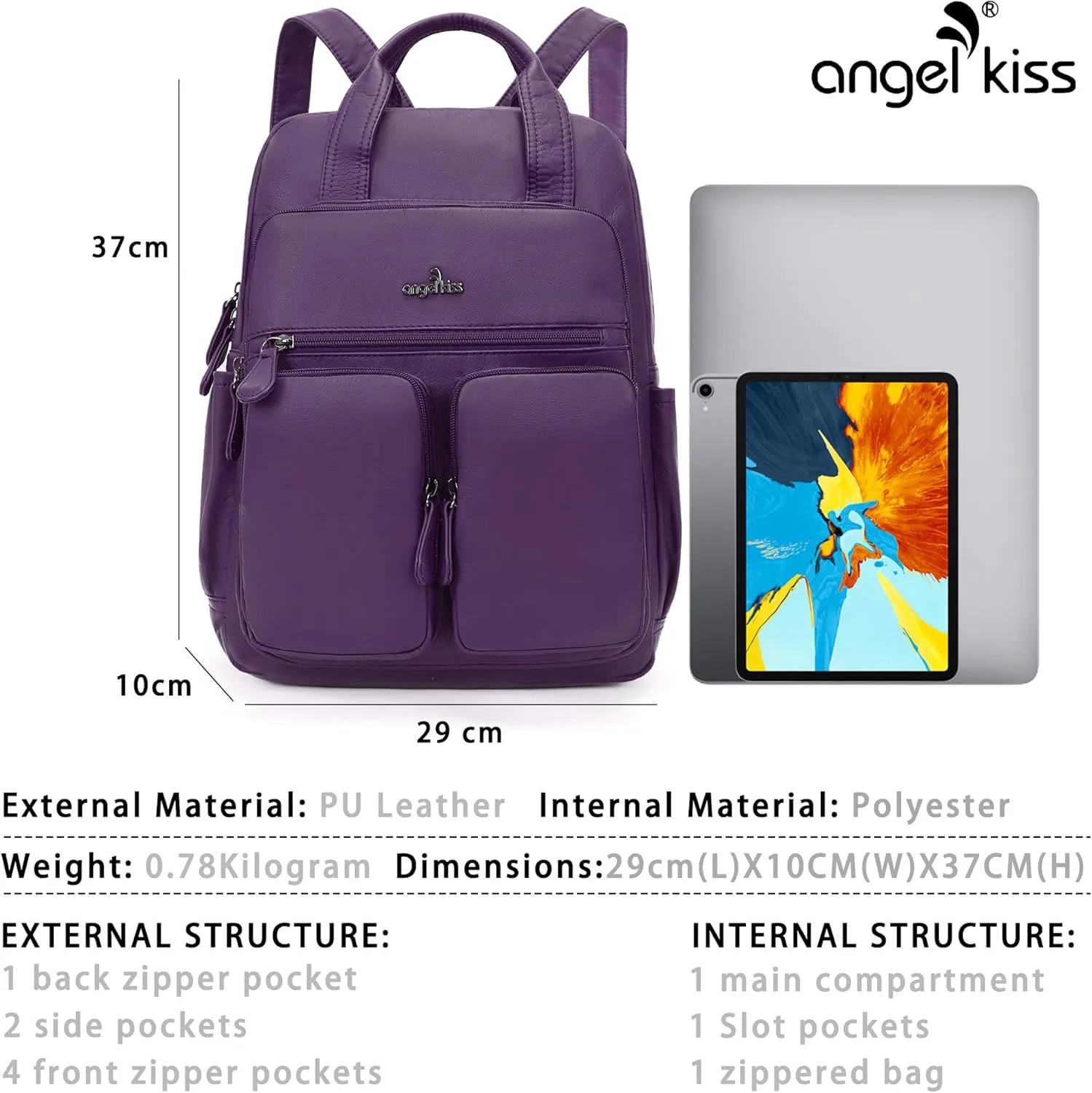 Angel Kiss Backpack Purse for Women Soft Washed Leather Multi Pocket Casual Travel Backpacks…