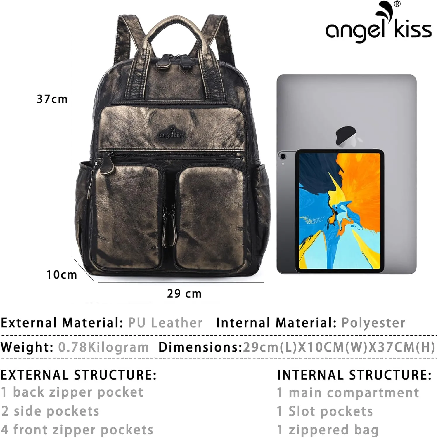 Angel Kiss Backpack Purse for Women Soft Washed Leather Multi Pocket Casual Travel Backpacks…