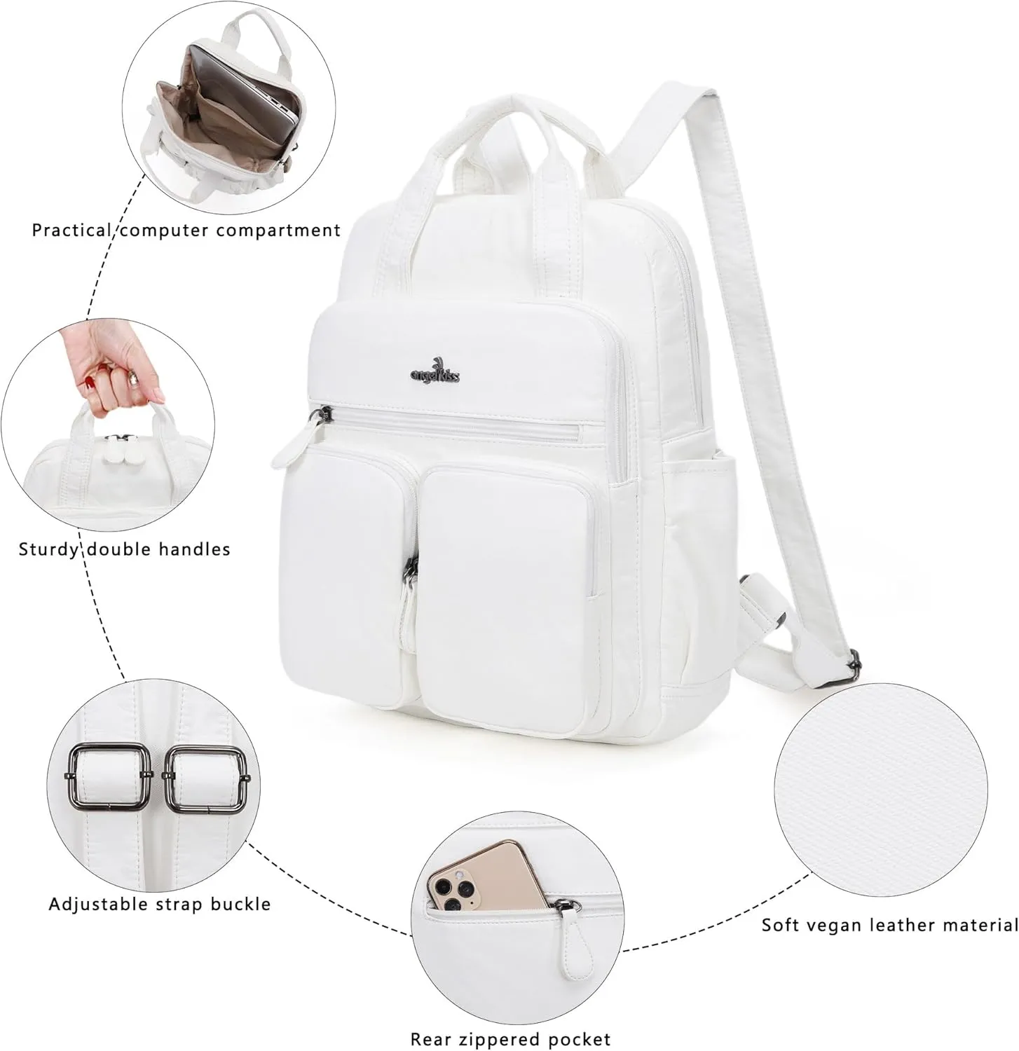 Angel Kiss Backpack Purse for Women Soft Washed Leather Multi Pocket Casual Travel Backpacks…