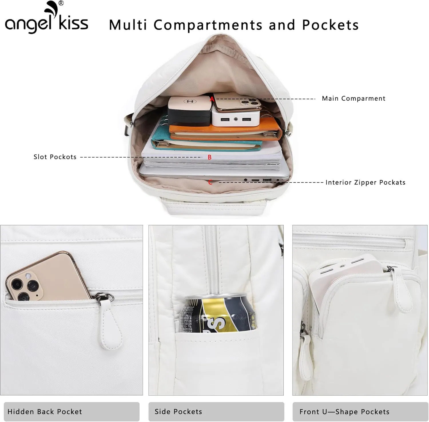 Angel Kiss Backpack Purse for Women Soft Washed Leather Multi Pocket Casual Travel Backpacks…