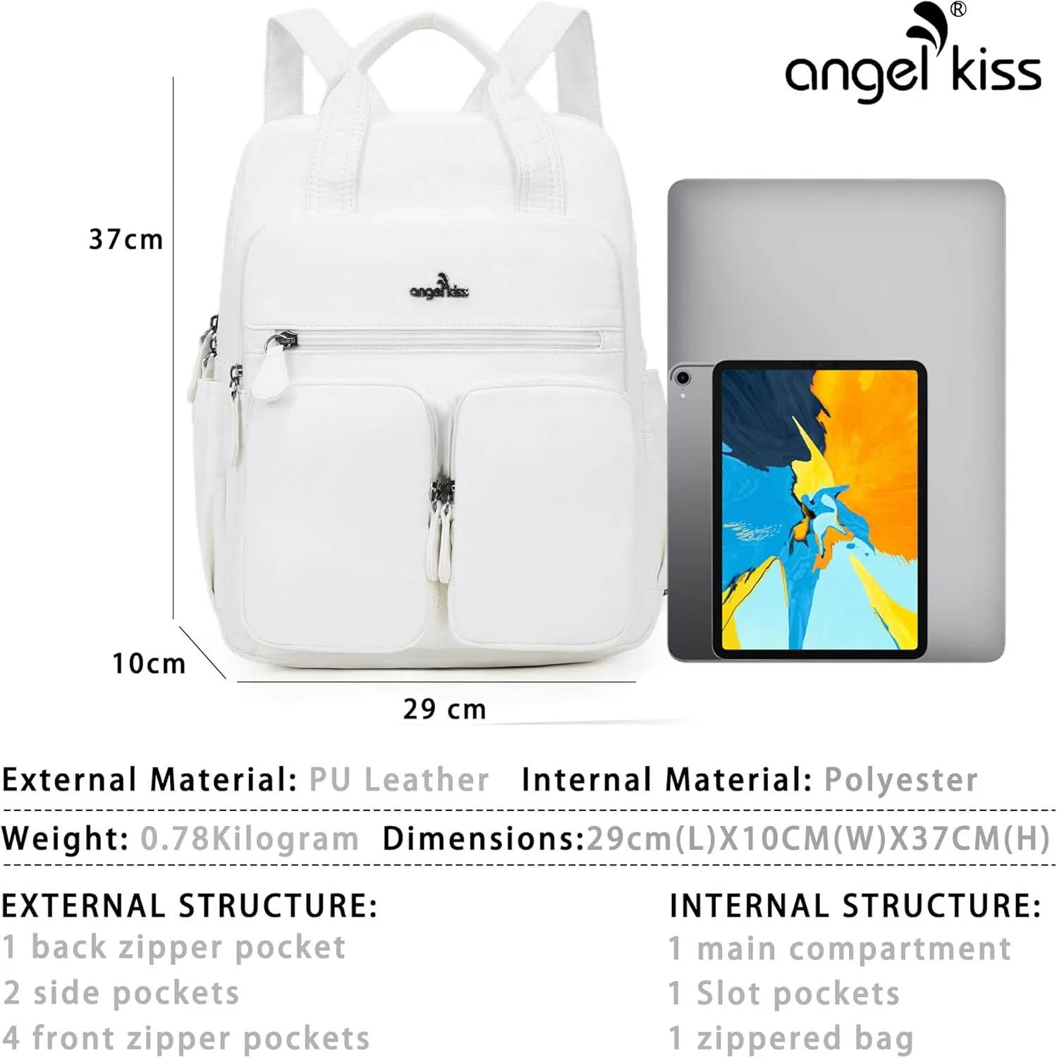 Angel Kiss Backpack Purse for Women Soft Washed Leather Multi Pocket Casual Travel Backpacks…