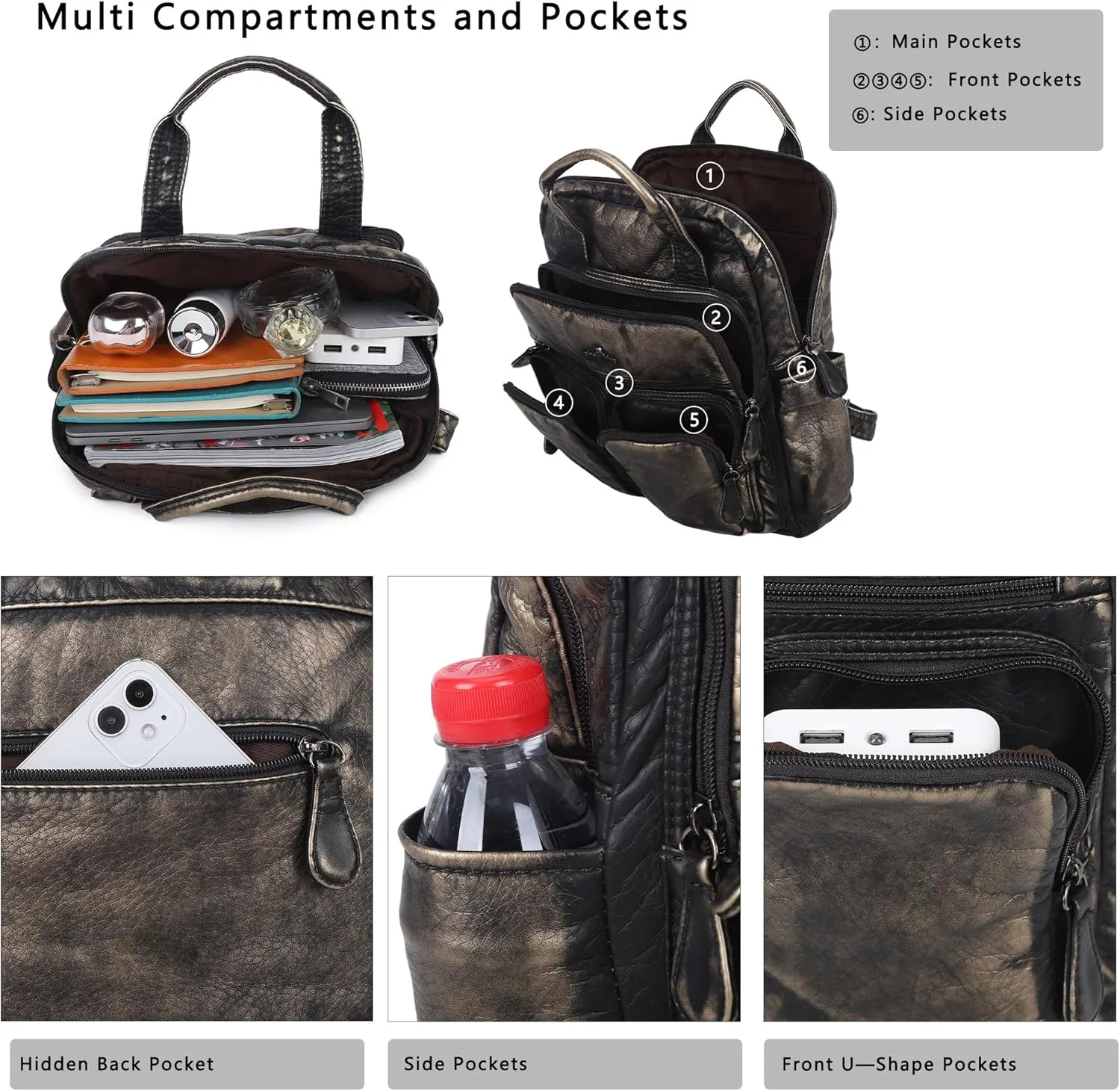 Angel Kiss Backpack Purse for Women Soft Washed Leather Multi Pocket Casual Travel Backpacks…