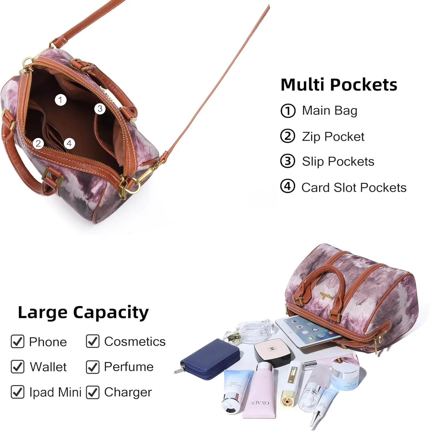 Angel Kiss Women Satchel Purses and Handbags Vegan Leather Boston Barrel Bag Top Handle Shoulder Purse with Crossbody Strap