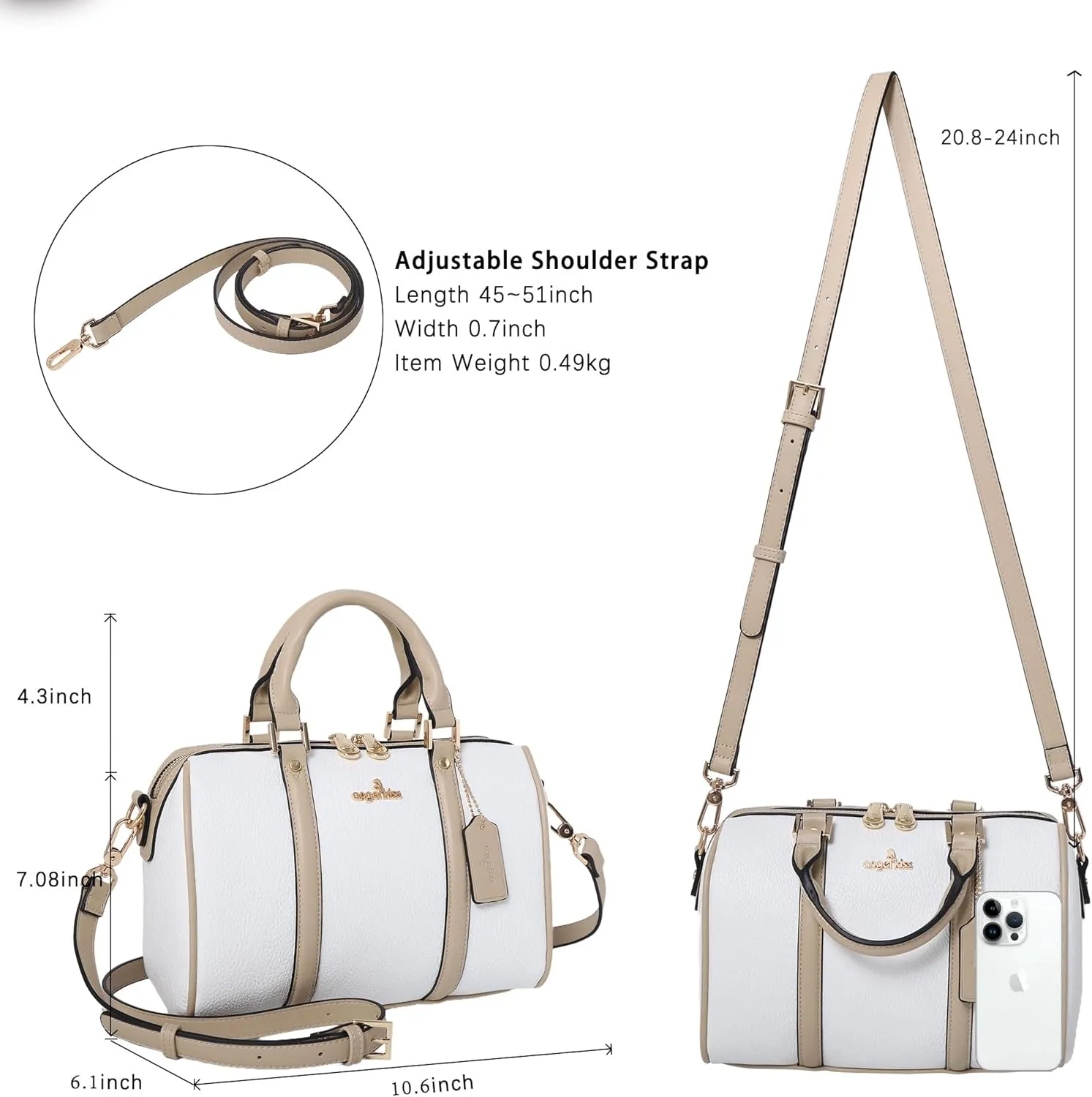 Angel Kiss Women Satchel Purses and Handbags Vegan Leather Boston Barrel Bag Top Handle Shoulder Purse with Crossbody Strap