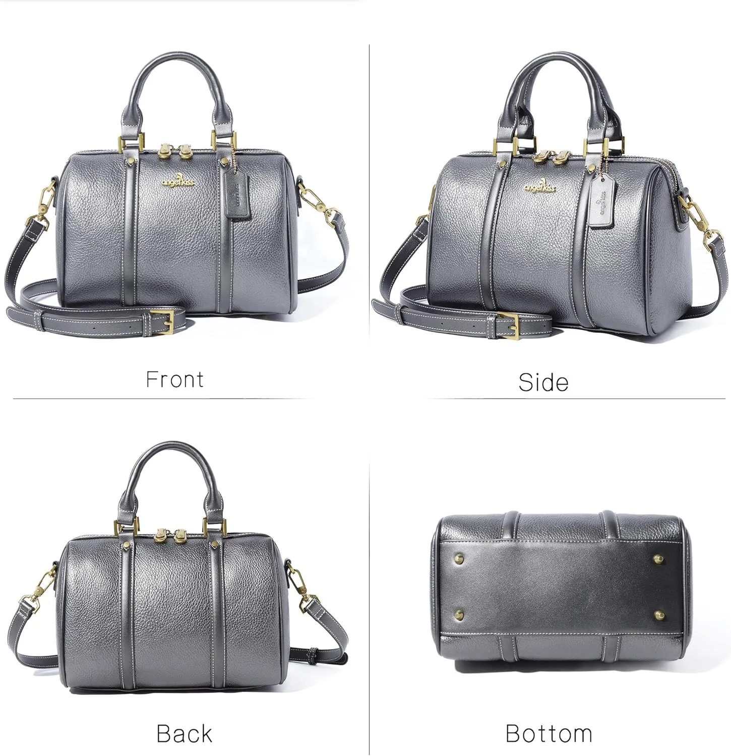 Angel Kiss Women Satchel Purses and Handbags Vegan Leather Boston Barrel Bag Top Handle Shoulder Purse with Crossbody Strap