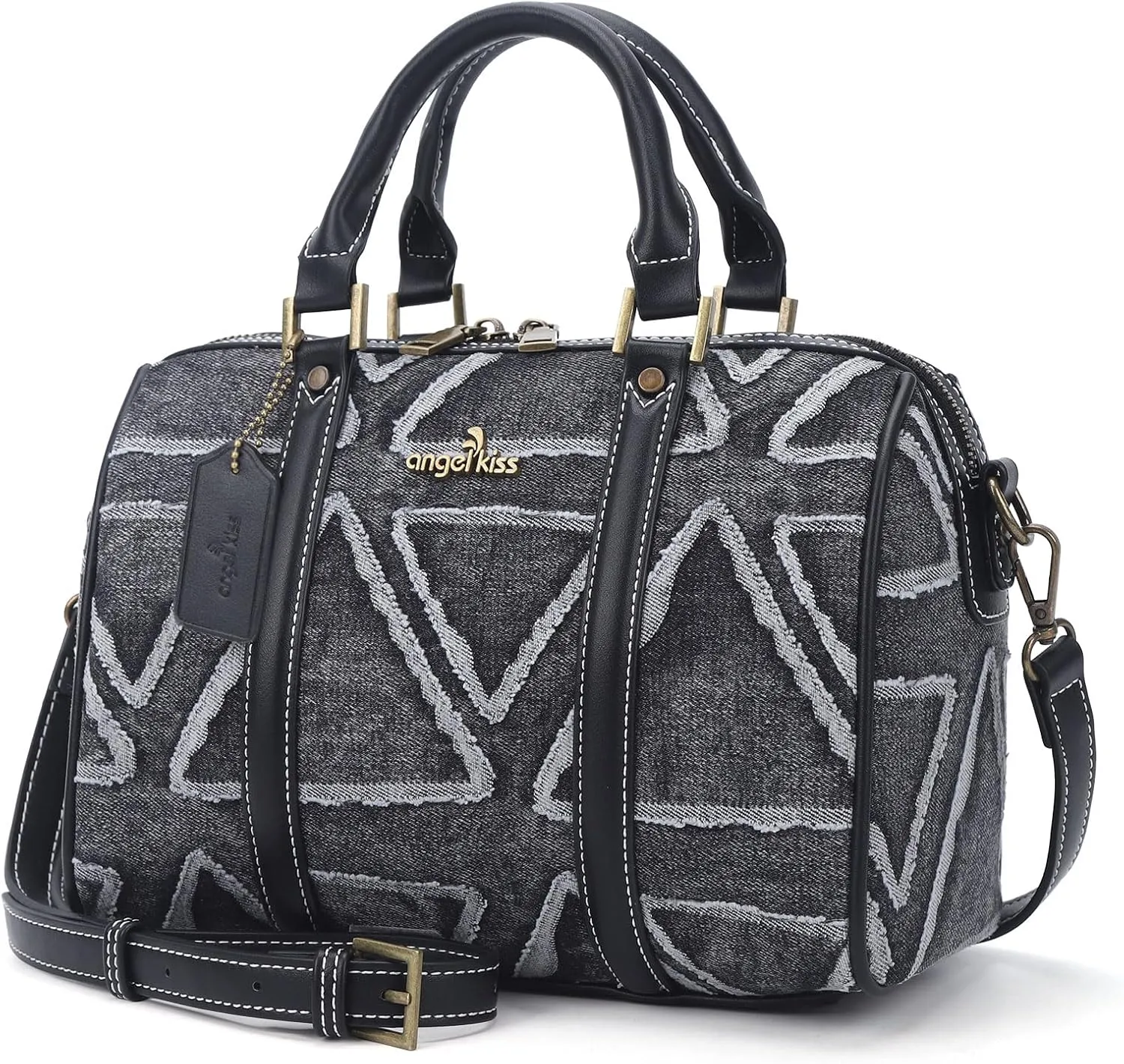Angel Kiss Women Satchel Purses and Handbags Vegan Leather Boston Barrel Bag Top Handle Shoulder Purse with Crossbody Strap