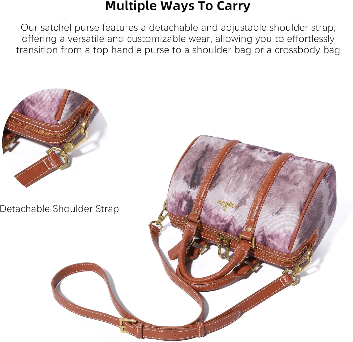 Angel Kiss Women Satchel Purses and Handbags Vegan Leather Boston Barrel Bag Top Handle Shoulder Purse with Crossbody Strap