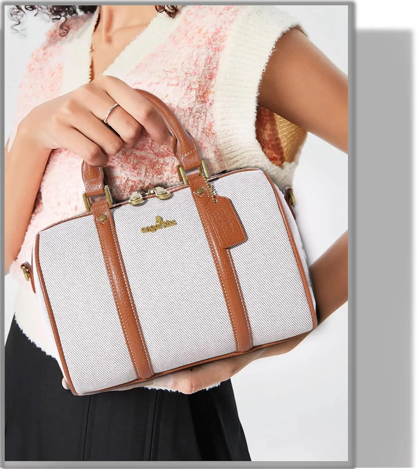 Angel Kiss Women Satchel Purses and Handbags Vegan Leather Boston Barrel Bag Top Handle Shoulder Purse with Crossbody Strap
